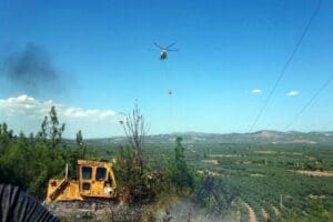 Manisa'nın Akhisar il&ccedil;esinde orman yangını &ccedil;ıktı. Alevlere, havadan ve karadan
