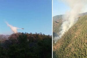 MUĞLA'nın Marmaris il&ccedil;esinde orman yangını &ccedil;ıktı. Ekipler, alevlere havadan ve