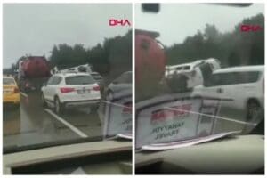 İstanbul Ey&uuml;psultan'da yağışlı havanın da etkisiyle bir minib&uuml;s sabah saatlerinde