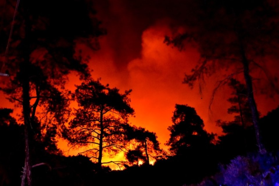 Muğla'nın&nbsp;Marmaris il&ccedil;esinde &ccedil;ıkan orman yangını gece boyunca devam etti. Havanın