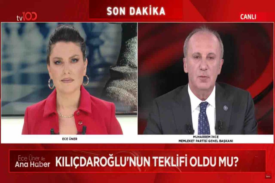 Memleket Partisi Genel Başkanı ve cumhurbaşkanı adayı Muharrem İnce, TV100'de