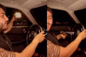 Sosyal medya fenomeni Murat &Ouml;v&uuml;&ccedil;'&uuml;n oğlu Burakcan &Ouml;v&uuml;&ccedil;, otomobilin camından