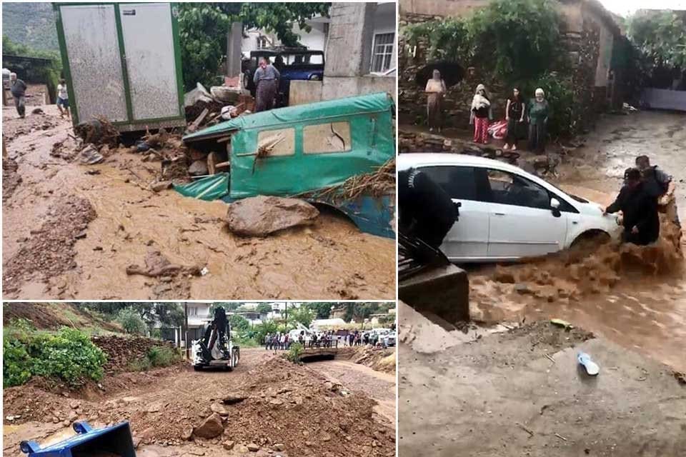 İzmir'in &Ouml;demiş il&ccedil;esinde etkili olan sağanak yaşamı olumsuz etkiledi. Şiddetli