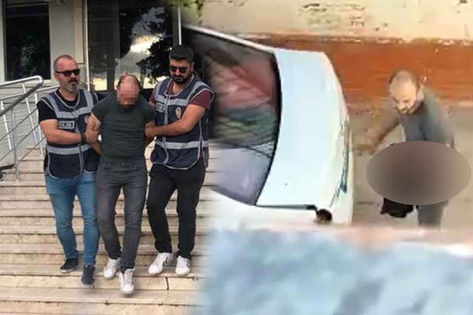 İZMİR'in Karşıyaka il&ccedil;esinde, Şehit Ahmet Oru&ccedil; Ortaokulu &ouml;n&uuml;nde cinsel organını