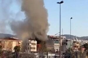 Pendik'te 7 katlı bir otelde yangın &ccedil;ıktı. Olay yerine &ccedil;ok