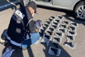 İZMİR'in Kemalpaşa il&ccedil;esinde, polisin durdurduğu otomobilde, kapının i&ccedil; b&ouml;lmelerine gizlenmiş