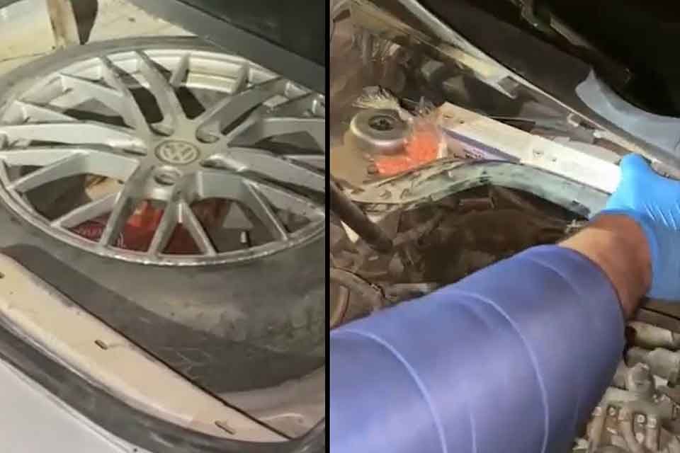 K&uuml;tahya'da polisin ş&uuml;phe &uuml;zerine durdurup arama yaptığı otomobilin motoruna ve