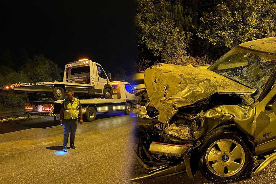 İzmir'in Güzelbahçe ilçesinde sürücüsünün polisten kaçarken otoyolda ters yöne girdiği