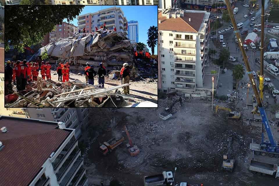 İzmir depreminde yıkılan ve 36 kişinin &ouml;ld&uuml;ğ&uuml; Rıza Bey Apartmanı
