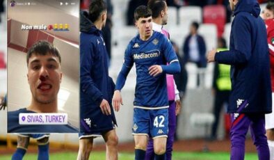 Sahaya giren Sivasspor taraftarı, Fiorentinalı oyuncunun burnunu kırdı!