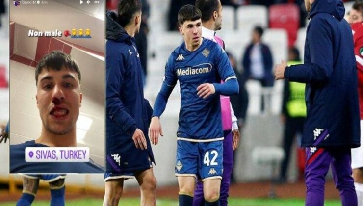 Sahaya giren Sivasspor taraftarı, Fiorentinalı oyuncunun burnunu kırdı!