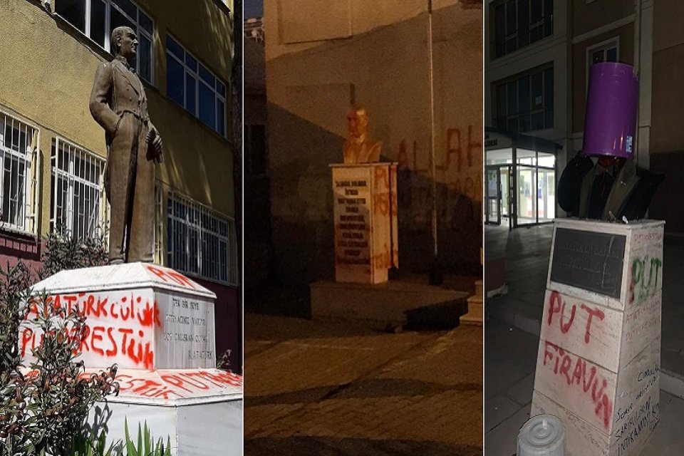 Tekirdağ'ın Marmara Ereğlisi il&ccedil;esinde Atat&uuml;rk heykellerine peş peşe al&ccedil;ak saldırı