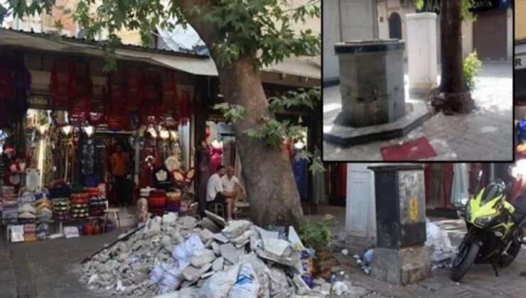 Vandalların tahrip ettiği tarihi şadırvanı İzmir Valiliği yeniden yapacak