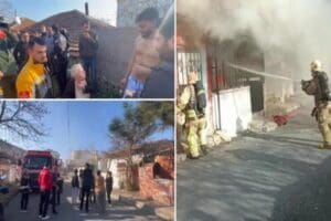 Sultangazi'de gecekonduda &ccedil;ıkan yangında, i&ccedil;eride kalan kiracı duvarı yıktıktan sonra