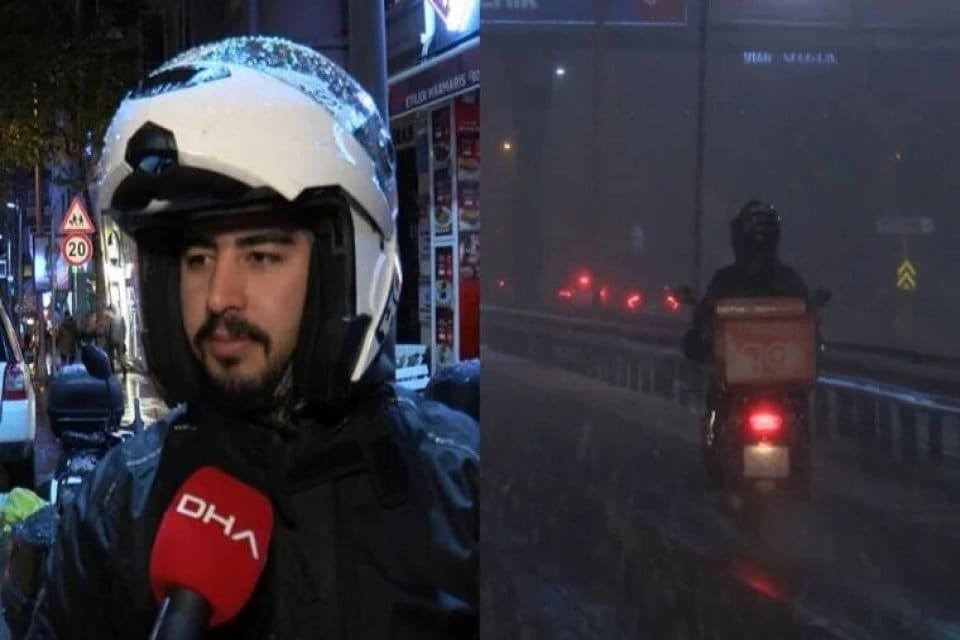 İstanbul'da kar yağışı nedeniyle motokuryelik yapmak, motosiklet ve elektrikli scooter
