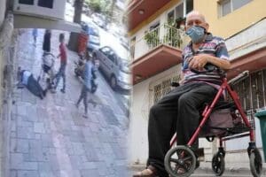 Denizli'de, lenf kanseri hastası Mehmet Emin Se&ccedil;gin (67), y&uuml;r&uuml;te&ccedil;le kaldırımda