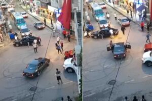 İzmir'in Karabağlar ilçesinde, asker uğurlama konvoyunda bulunan bir otomobil, trafiği