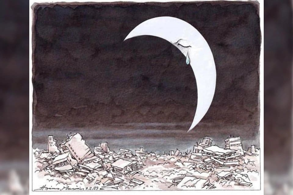 Yunan karikat&uuml;rist Ilias Makris, Yunan gazetesi Kathimerini&rsquo;de depreme desek &ccedil;izimlerine