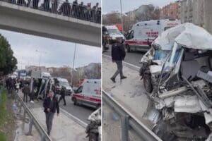 İstanbul Silivri'de aralarında cezaevi personelini taşıyan bir servis aracının da