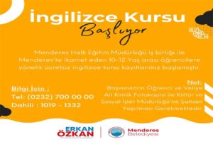 Menderes Belediyesi tarafından başlatılacak ücretsiz İngilizce kursu için kayıtlar alınmaya