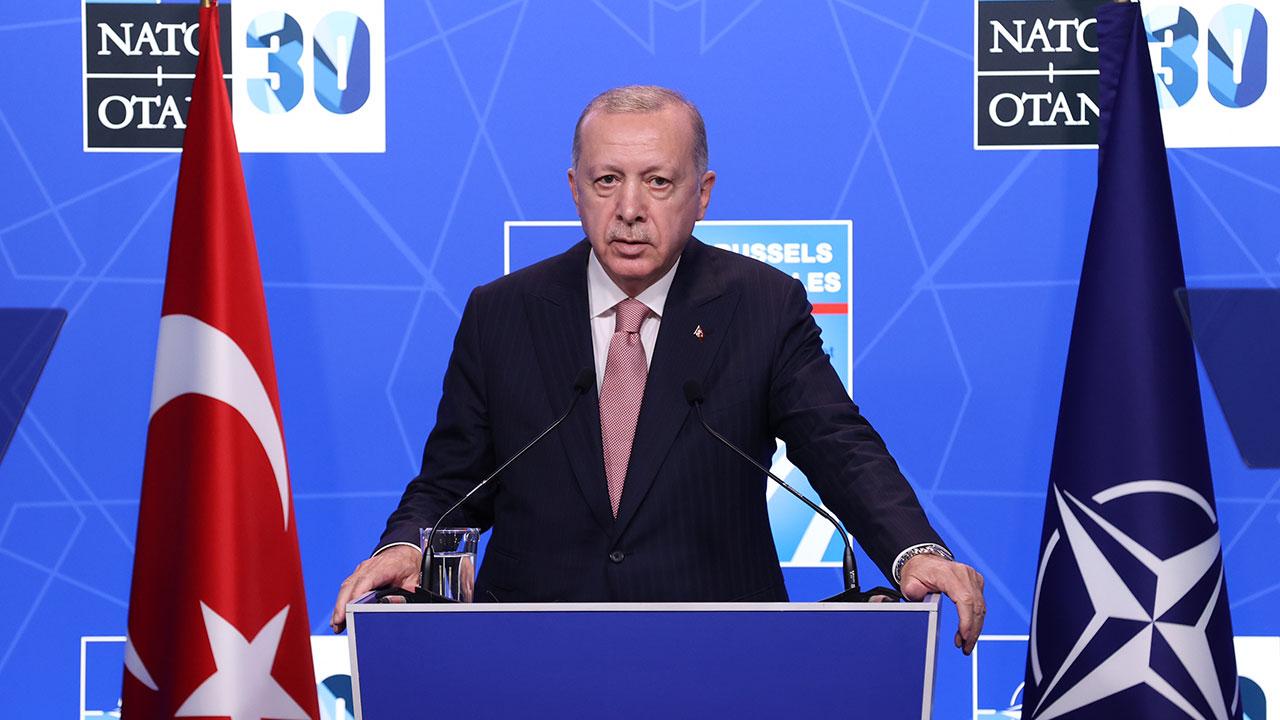 NATO Liderler Zirvesi için bulunduğu Litvanya’nın başkenti Vilnius’ta basın toplantısı