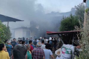 Aydın'ın Karacasu ilçesinde, marangoz atölyesine çıkan yangında bir otomobil de