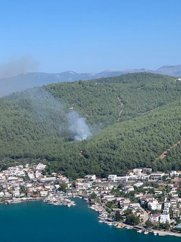 Muğla’nın Bodrum ilçesinde, orman yangını çıktı. Ekipler, alevlere havadan ve