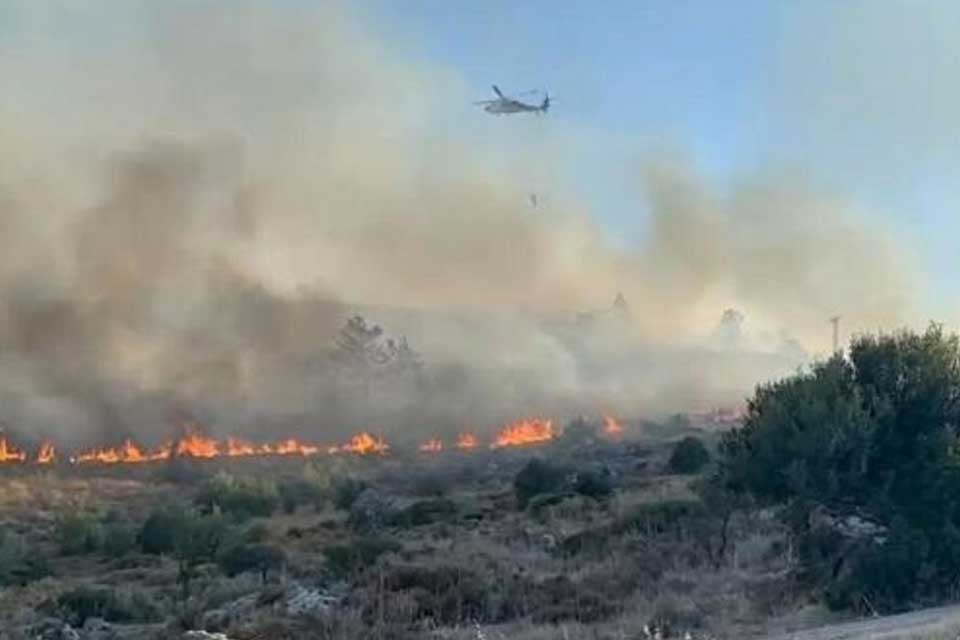 Muğla'nın Bodrum ilçesinde makilik alanda yangın çıktı. Ekipler, yangını söndürmek