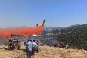 Manisa'nın Kula ilçesinde orman yangını çıktı. 15 dönüm alan zarar