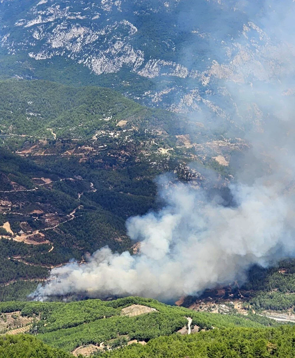 Antalya'nın Alanya ilçesinde çıkan orman yangınına havadan ve karadan müdahale