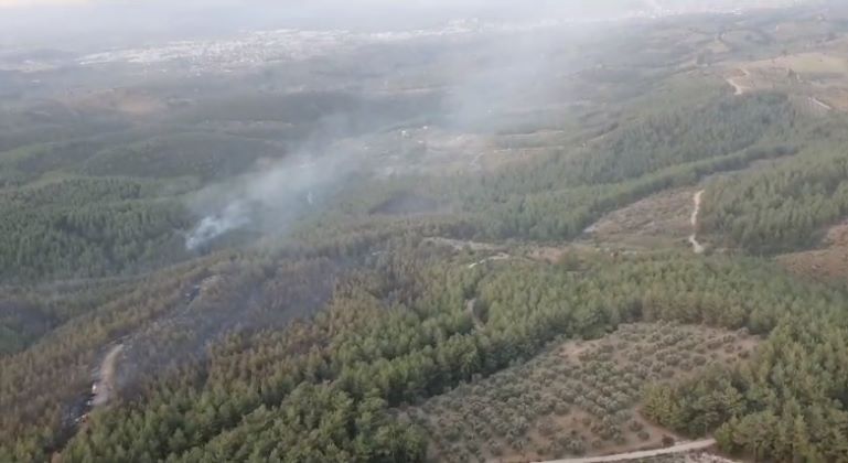İzmir'in Buca ve Torbalı ilçesi arasında çıkan orman yangınını söndürme