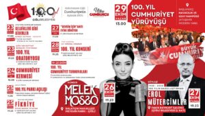 Çiğli Belediyesi, Cumhuriyetin 100. yılını konserden söyleşiye, tiyatro gösteriminden resim