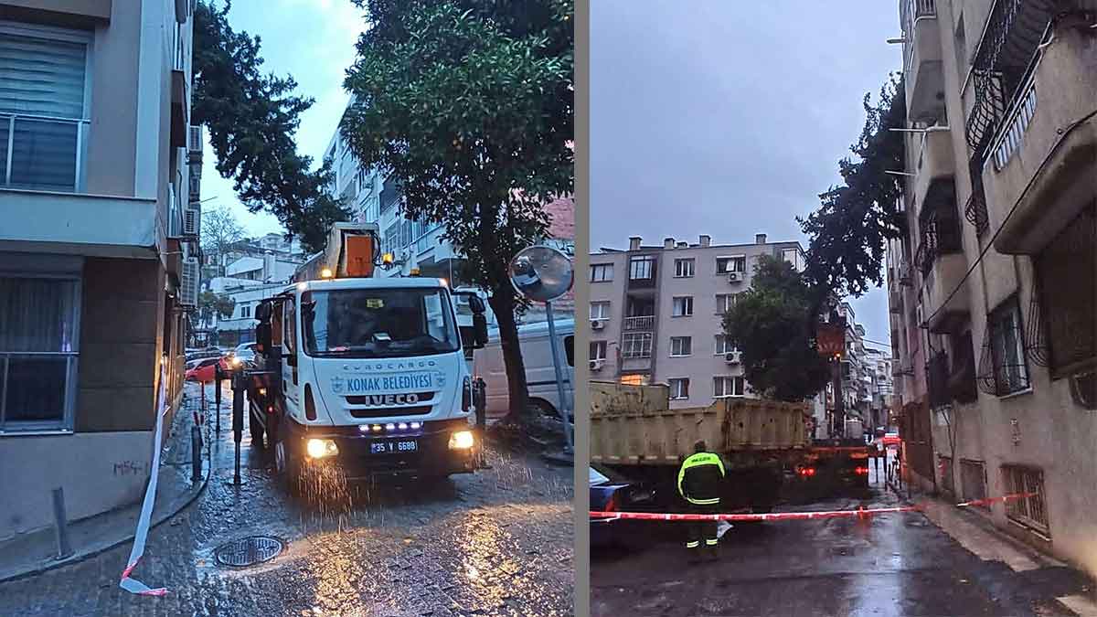 İzmir’de gece boyunca etkili olan kuvvetli sağanak yağış ve fırtına