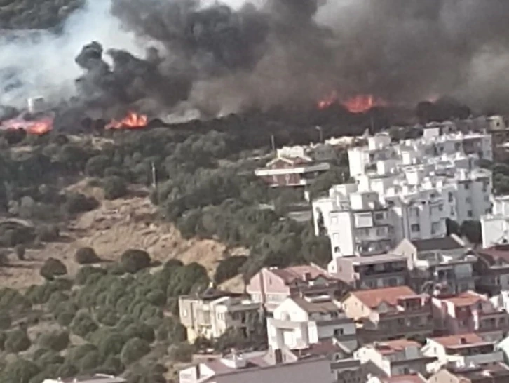 İzmir’in Dikili ilçesinde, yerleşim yerlerinin yakınında yangın başladığı ve orman