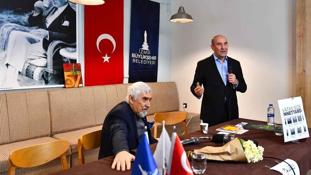 İzmir Büyükşehir Belediye Başkanı Tunç Soyer, Ali Barutçu'nun etkinliğinde, vatanseverlik