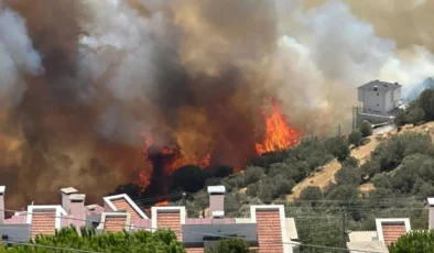 Dikili’de orman yangını: Alevler yerleşim yerlerine sıçradı