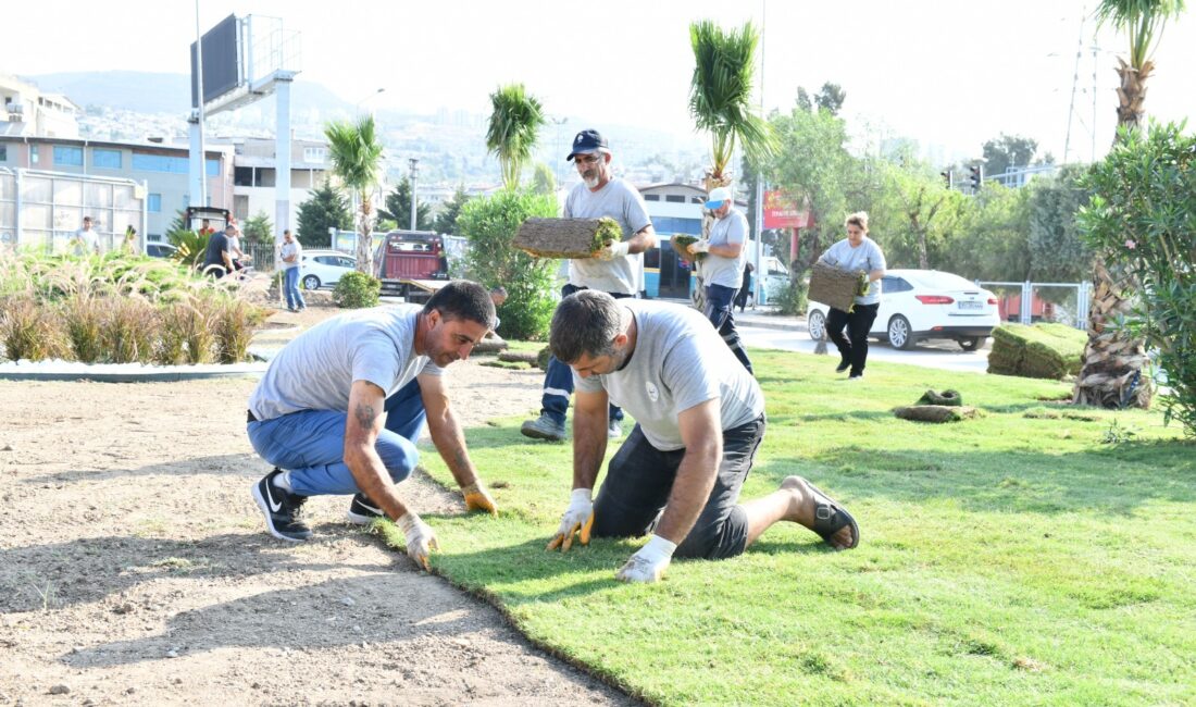 Çiğli Belediyesi ekipleri ilçenin çehresini değiştirecek yeşillendirme çalışmalarına ara vermeden