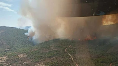İzmir'in Foça ilçesinde bir çöplükte başlayan yangın, kısa süre içinde
