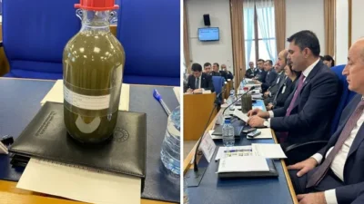 Çevre Bakanı Murat Kurum, Meclis komisyon toplantısına İzmir Körfezi'nden getirdiğini