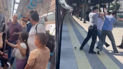 Maltepe’de marmaray istasyonunda çıkan tartışma kavgaya dönüştü. iki çocuğuyla yolculuk