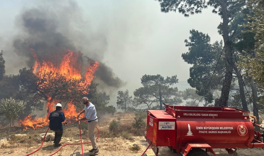 İzmir'in Karaburun ilçesinde öğle saatlerinde başlayan orman yangınına müdahale çalışmaları