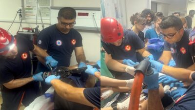 İzmir Büyükşehir Belediyesi itfaiye ekipleri, ağaçtan demir bahçe çitinin üzerine