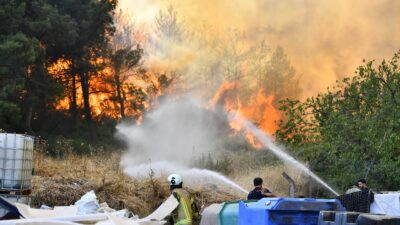 İzmir'in Bornova ilçesinde çıkan ve Buca’ya sıçrayan orman yangınına müdahale