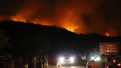 Hatay'ın Dörtyol ilçesi Kırmızıburun mevkisinde çıkan orman yangını, şiddetli rüzgarın