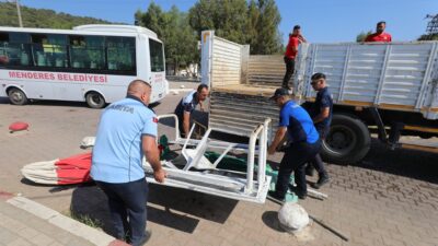 Menderes Belediyesi, plajlarda korsan şezlong kullanımına karşı denetim başlattı. Usulsüz
