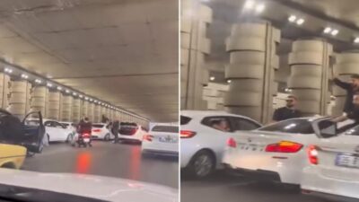 İzmir’de düğün konvoyu nedeniyle trafiğin kilitlendiği alt geçitte yolu kapatan