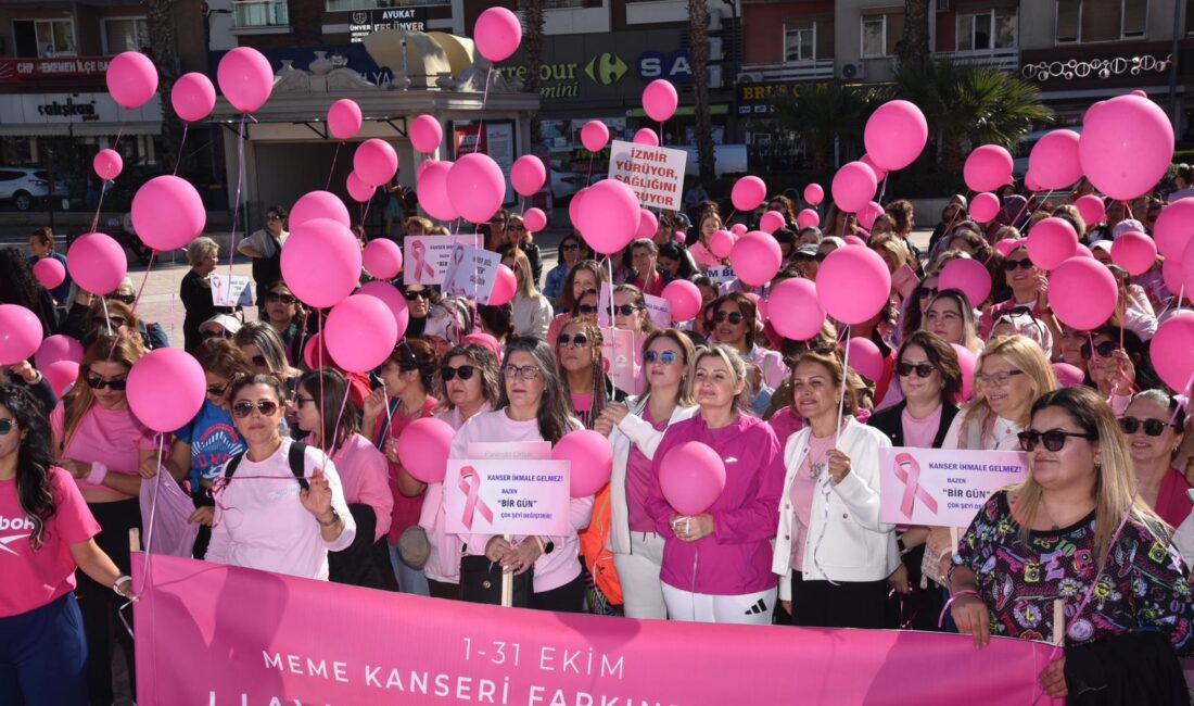 Menemen'de Meme Kanseri Farkındalık Ayı kapsamında düzenlenen etkinlikte, binin üzerinde