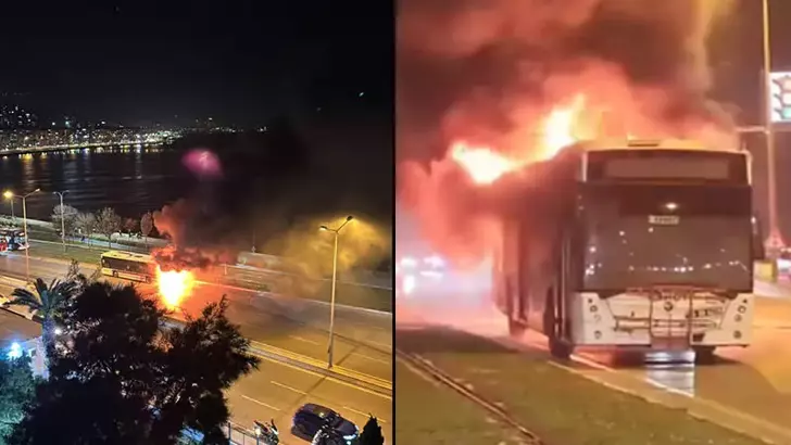 Mustafa Kemal Sahil Bulvarı’nda seyir halindeyken motor kısmı alev alan