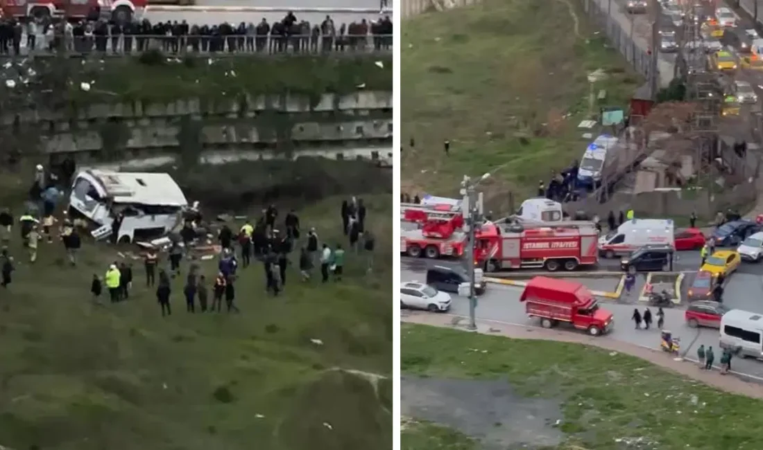 Esenyurt'ta bir işçi servisi şarampole yuvarlandı. İhbar üzerine olay yerine