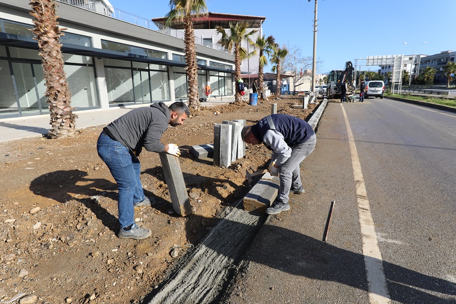 Menderes Belediyesi Fen İşleri Müdürlüğü, bordür döşeme ve zemin iyileştirme